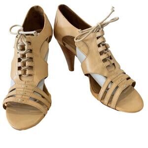 J shoes heels all leather with wood stacked heels. Size 10 well made quality